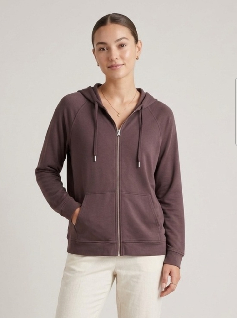 Quince Super Soft Fleece Full-Zip Hoodie In Dried Fig Size Medium